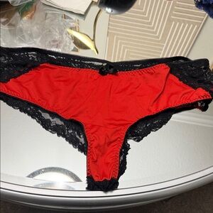 Chic Red and Black Lace Women's Panties